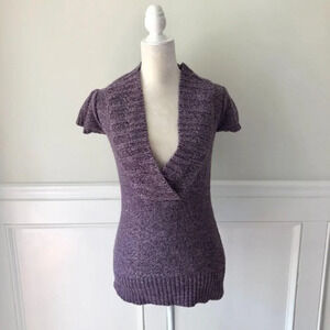 Pink Rose Purple Short Sleeve V Neck Sweater S